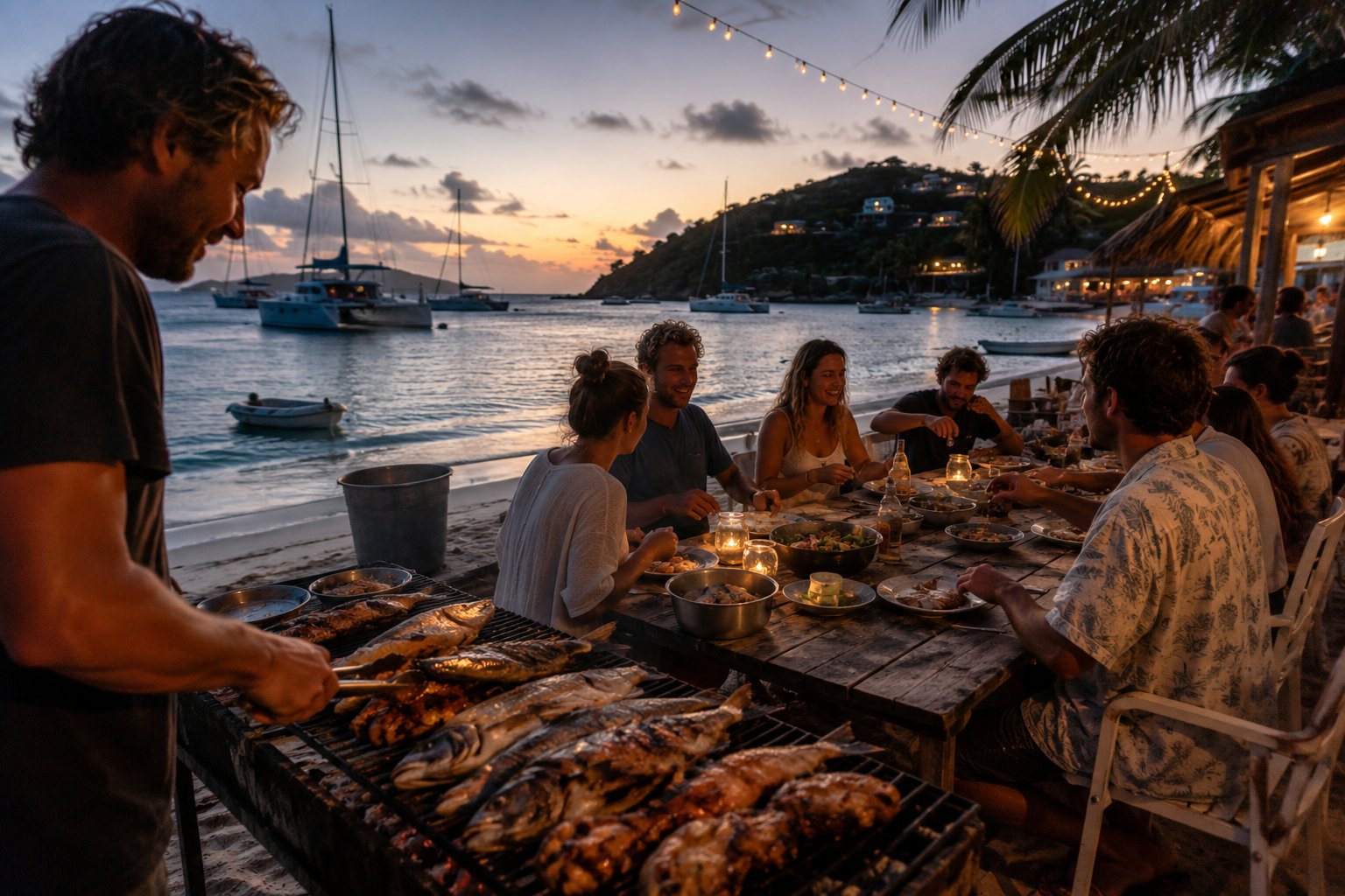 Cena con barbecue di pesce al tramonto, Mayreau
