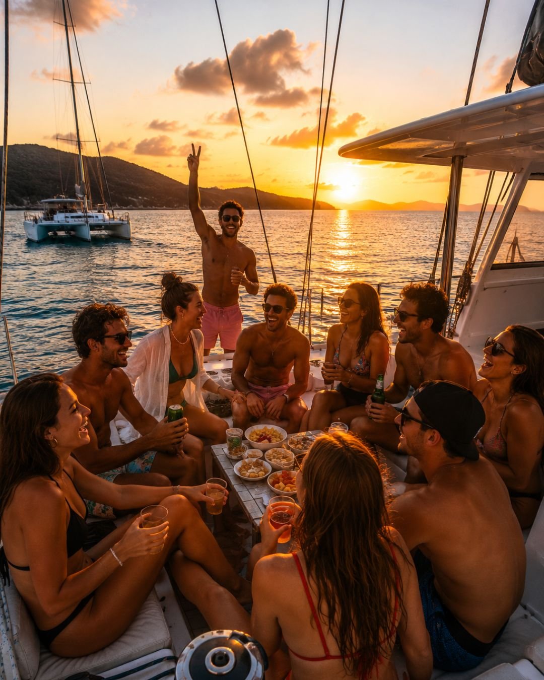 Aperitivo al tramonto a bordo del catamarano
