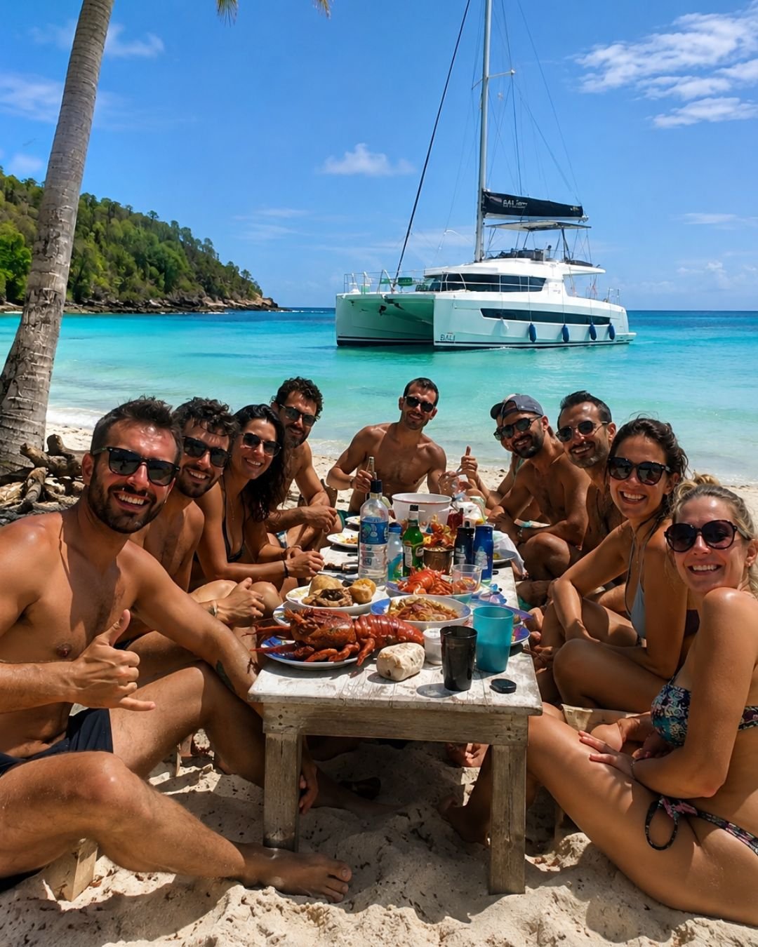 Pranzo con i piedi nella sabbia su una spiaggia caraibica